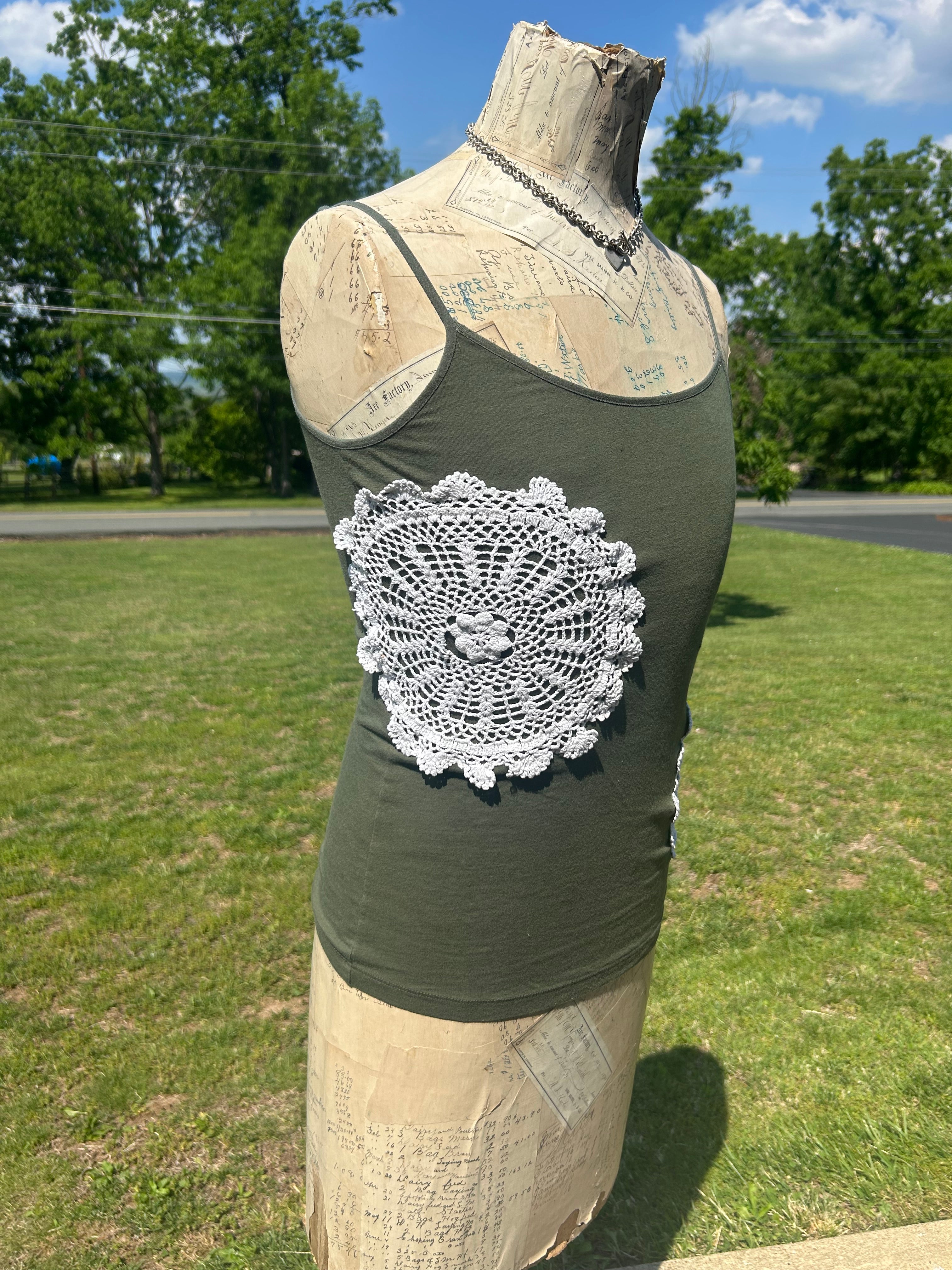 Green doily tank top