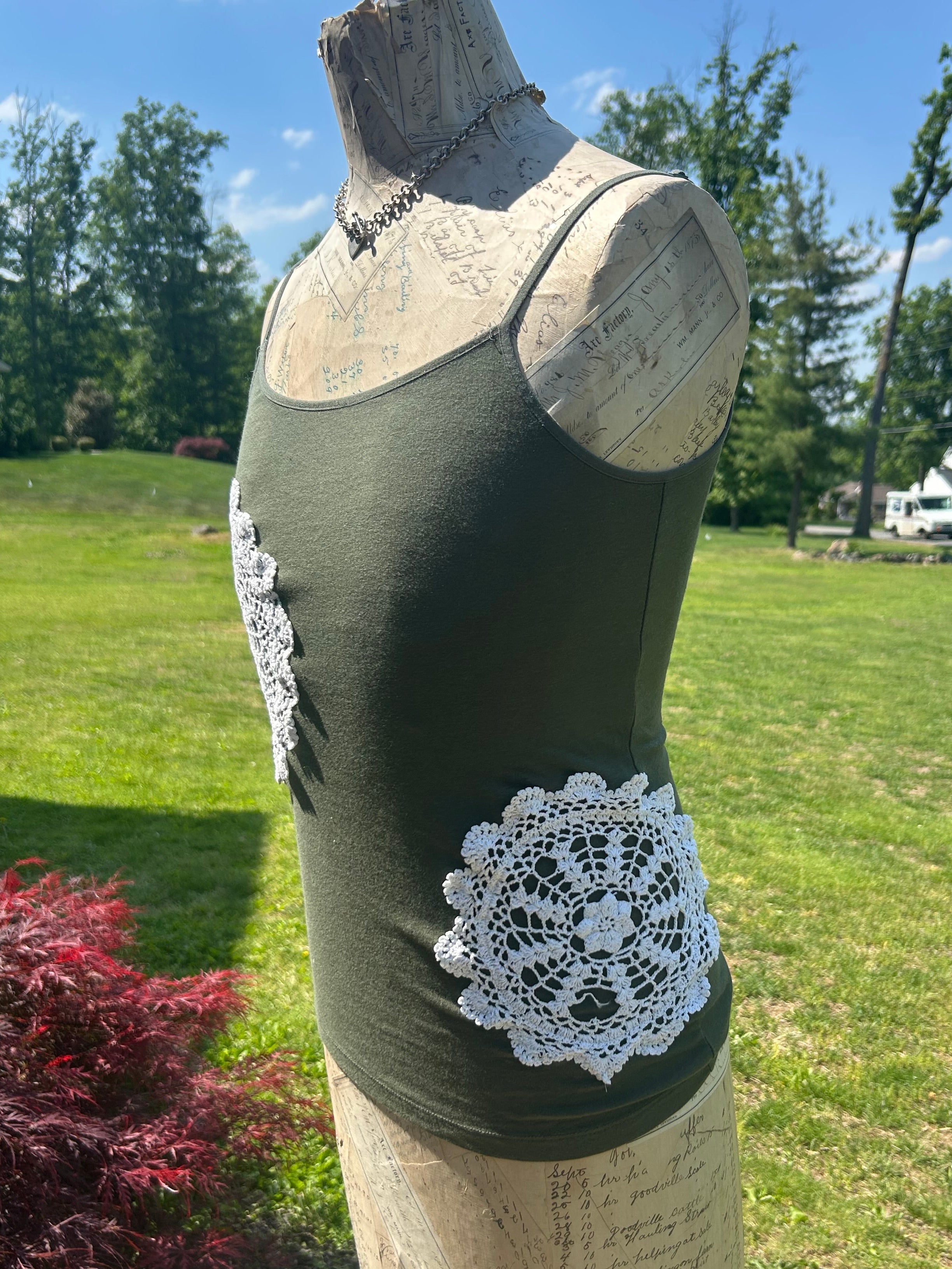 Green doily tank top