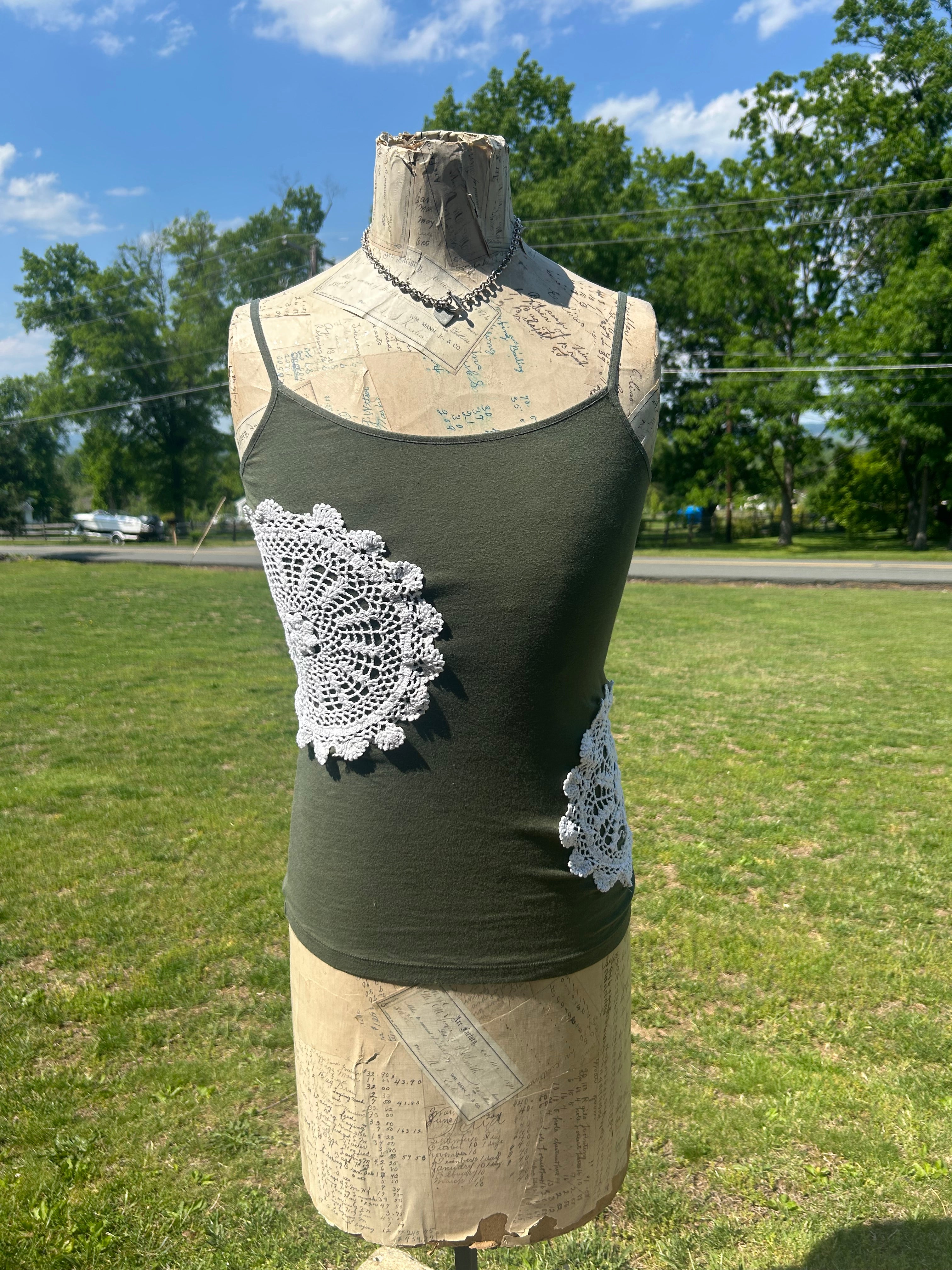 Green doily tank top